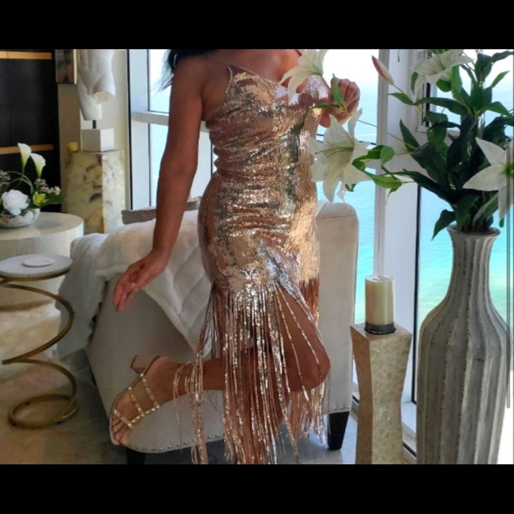 Fringe Rosegold Sequin Dress